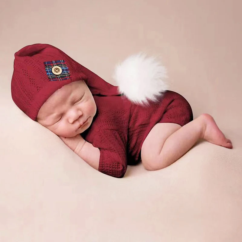 2PCS Baby Outfit Newborn Photography Props Romper Jumpsuit Christmas Photography Clothing Studio Shoots Accessories