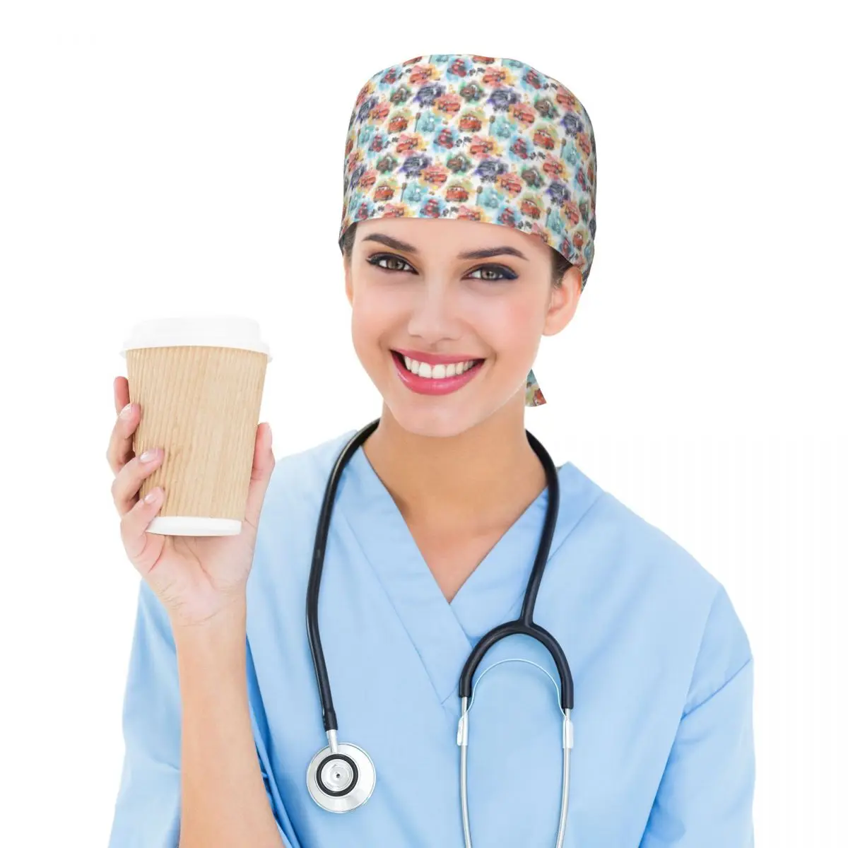 Custom Adjustable Cartoon 95 Racing Cars Kingdom Animation Pattern Working Hat  Scrub Caps Scrub Nursing Doctor Surgeon Cap e