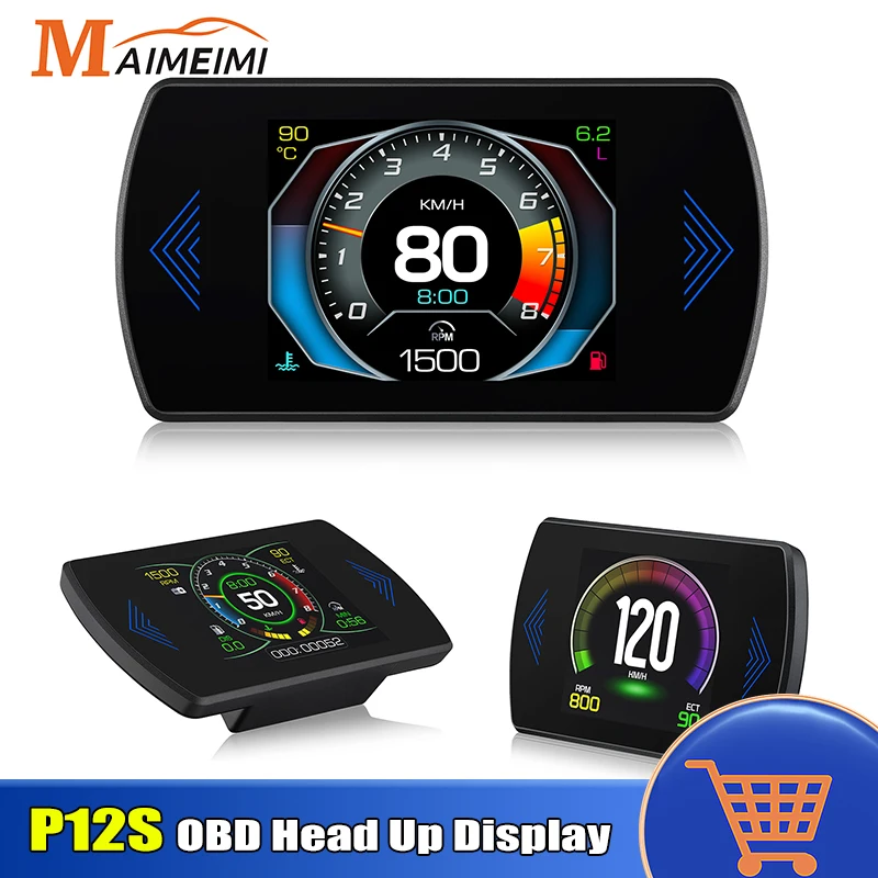 P12S OBD Head Up Display Gasoline Car Digital Speedometer Tacho RPM Turbo Boost Pressure Water Temp Oil Temp EXT Voltage Meter