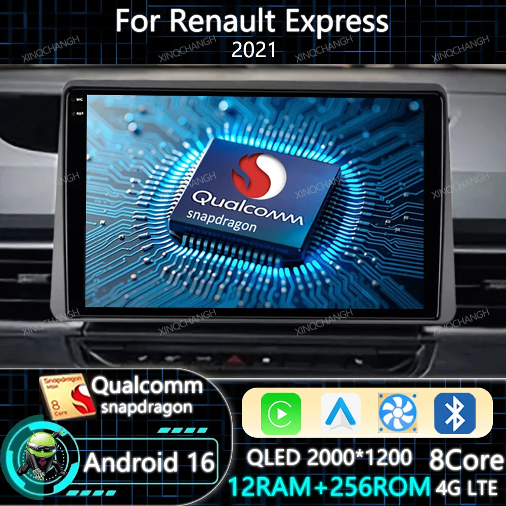 Android 16 Car Radio Carplay Auto For Renault Express 2021 QLED 4G WIFI Multimedia Video Player Navigation 2DIN GPS Head Unit BT