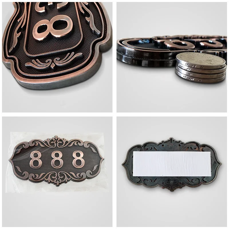 European Door Number Sticker Antique Copper House Number Sign 3 To 4 Numbers Hotel Door Plate Customized  Plastic Numbered Tags