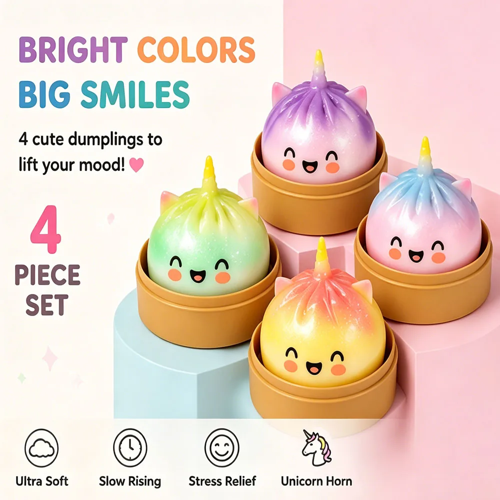 Random Assortment Unicorn Dim Sum Mochi Squishy Secret Chase Item Slow Rising Squeeze Anxiety Relief Office Vent Desk Gadget