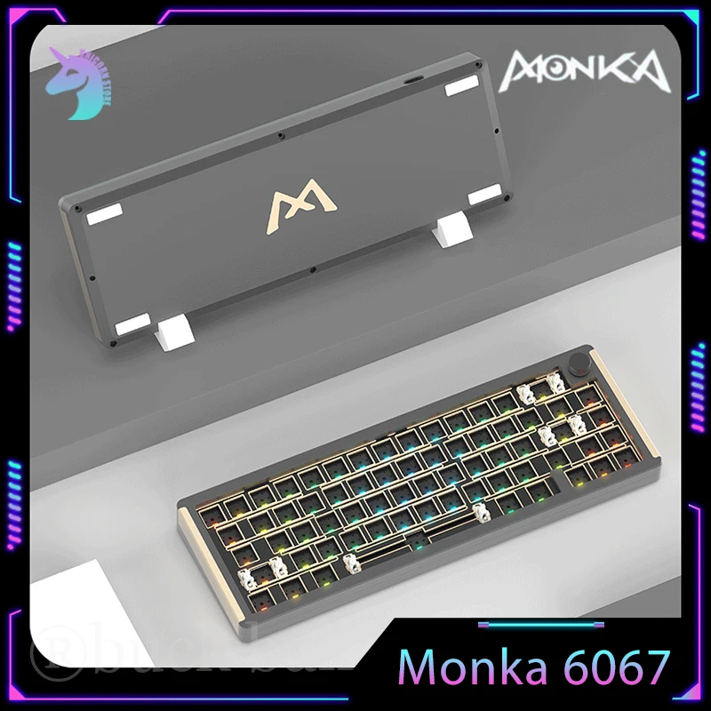 

Monka 6067pro Mechanical Gamer Keyboard Kit 66keys Wired Wireless Keyboard With Metal Knob Aluminum Rgb Backlit Custom Keyboards