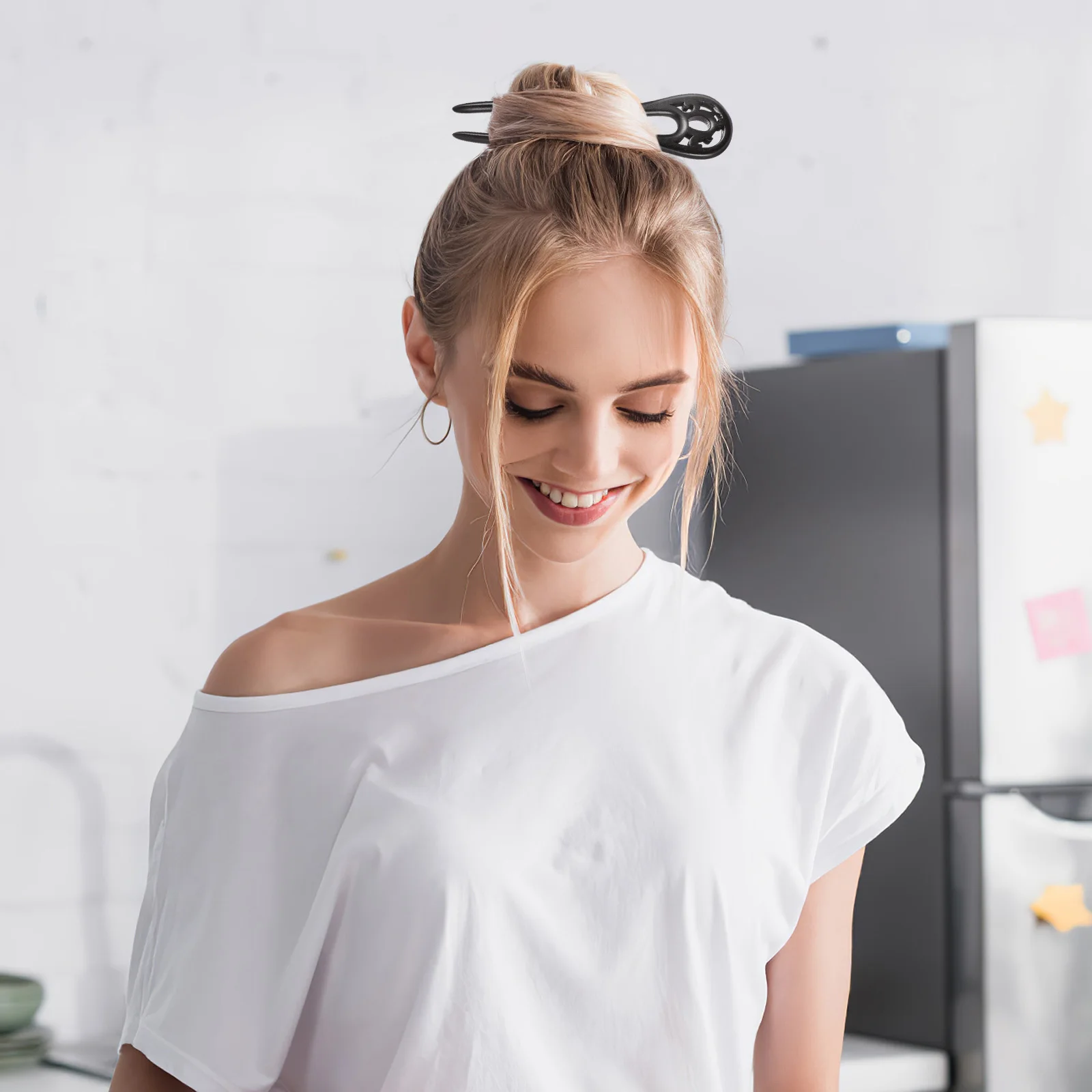 دبوس شعر على شكل حرف U مصنوع يدويًا من خشب الأبنوس للسيدات، إكسسوارات شعر كلاسيكية أنيقة مثالية للحفلات غير الرسمية