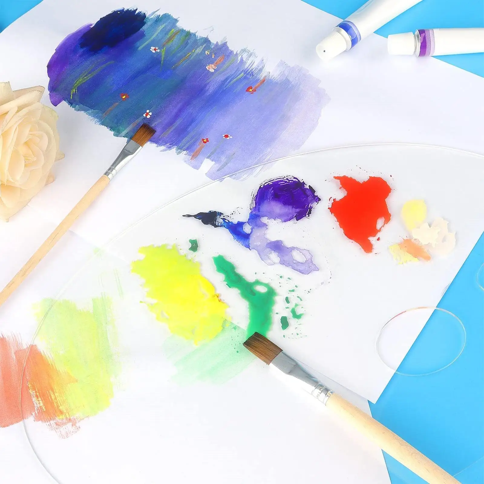2Pcs Art Paint Plate Painting Pallet Easy Clean Thumb Hole for Color Mixing