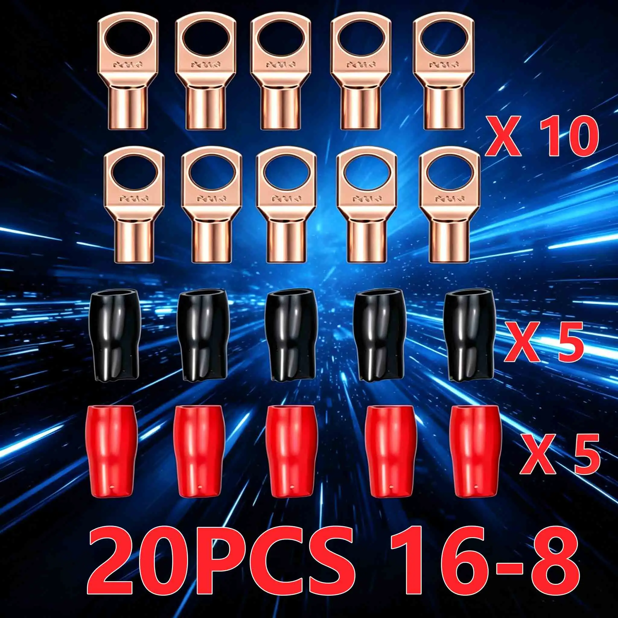20PCS 4-25mm Sortiment Verzinnte Kupfer Lugs Ring Crimp Terminals Batterie Draht Schweißen Kabel Anschlüsse Kit – Detail 2