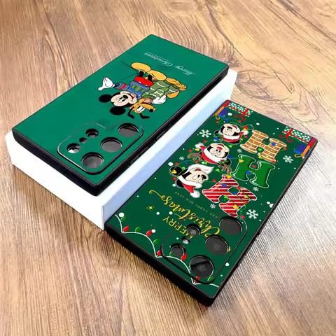 Soft Back Phone Cover Case for Samsung Galaxy S23 FE S22 S25 Ultra S24+ S9 S21 S24 Plus S20 S25+ Cute Disney Mickey Christmas