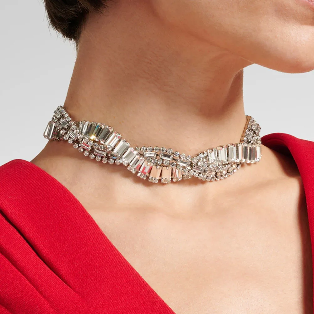 

Luxury Sparkling Geometric Crystal Twisted Choker Necklaces for Women, Statement Choker Jewelry Accessories