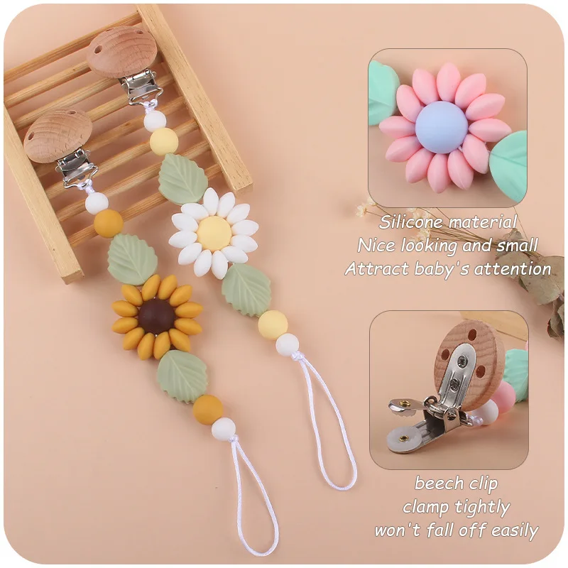 New Baby Products Pacifier Clip for Soothing Babies Cartoon Flowers Silicone Bite Pacifier Chain Anti Drop Chain Clips Baby Bébé