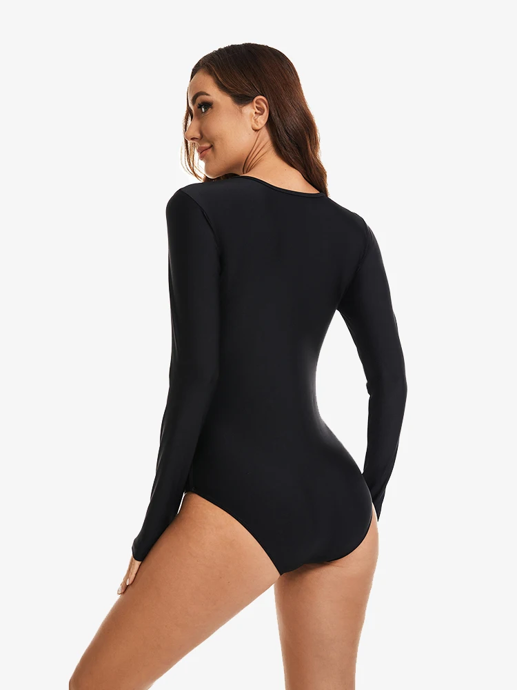 Sport One Piece Swimsuits Long Sleeved Swimwear Black Rash Guard Women 2025 Surf Swimming Suits for Women (UPF 50+)