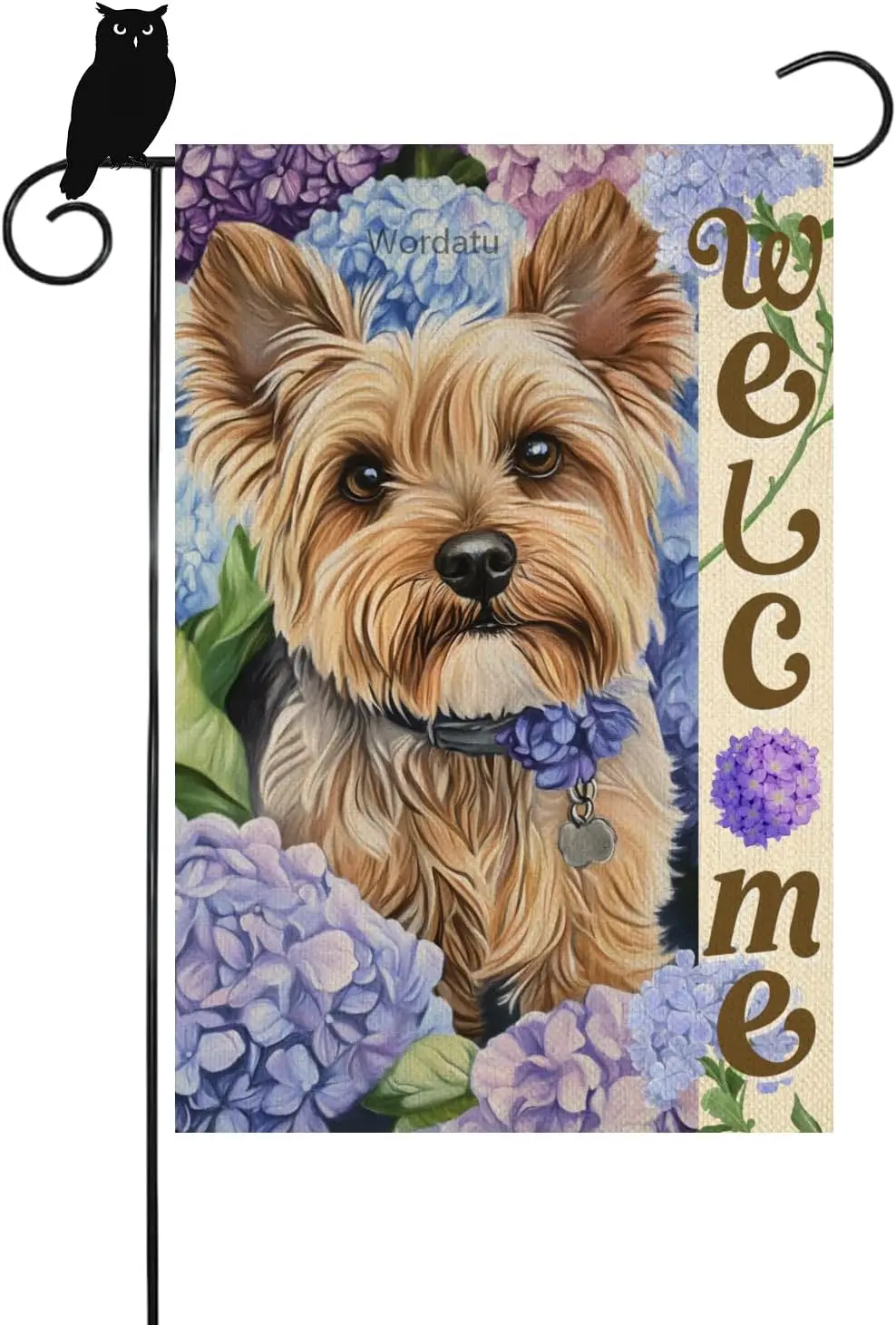 Welcome Dog Decorative Happy Yorkie Hydrangea Flowers Spring Summer Double Sided Garden Flag 12x18 Inch (741) IIX WZZ yyi