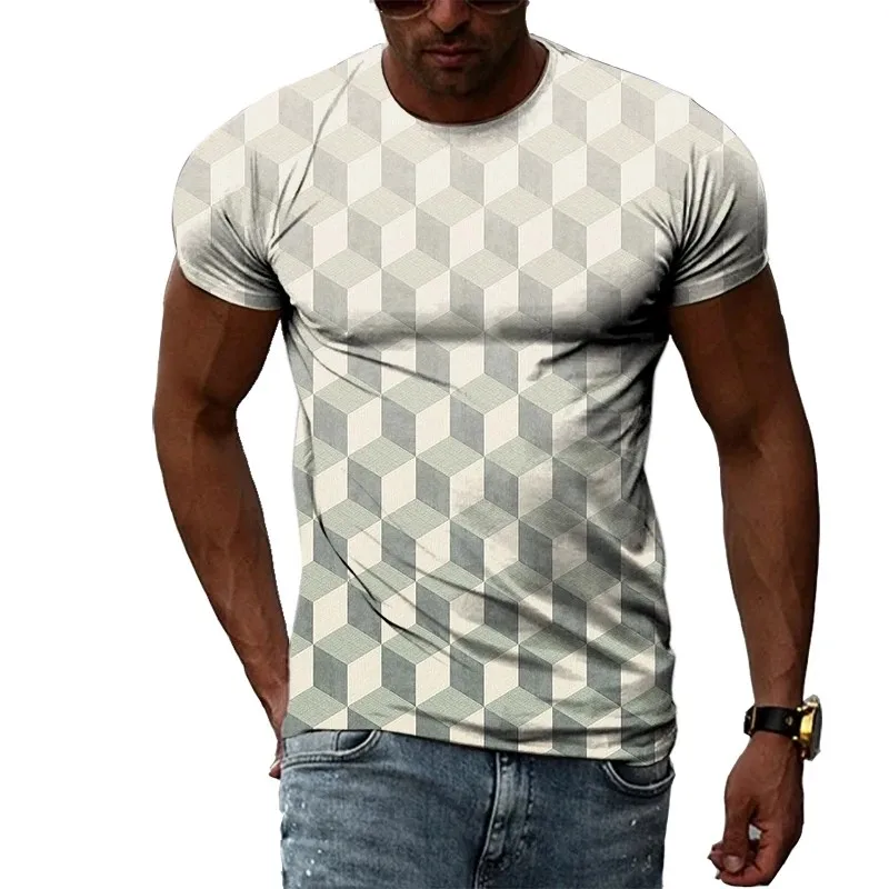 

Men's Vintage T-shirts Geometric Square 3d Printed Short Sleeve Top Oversized Street Men's Tshirt Casual Crewneck Sport Tees