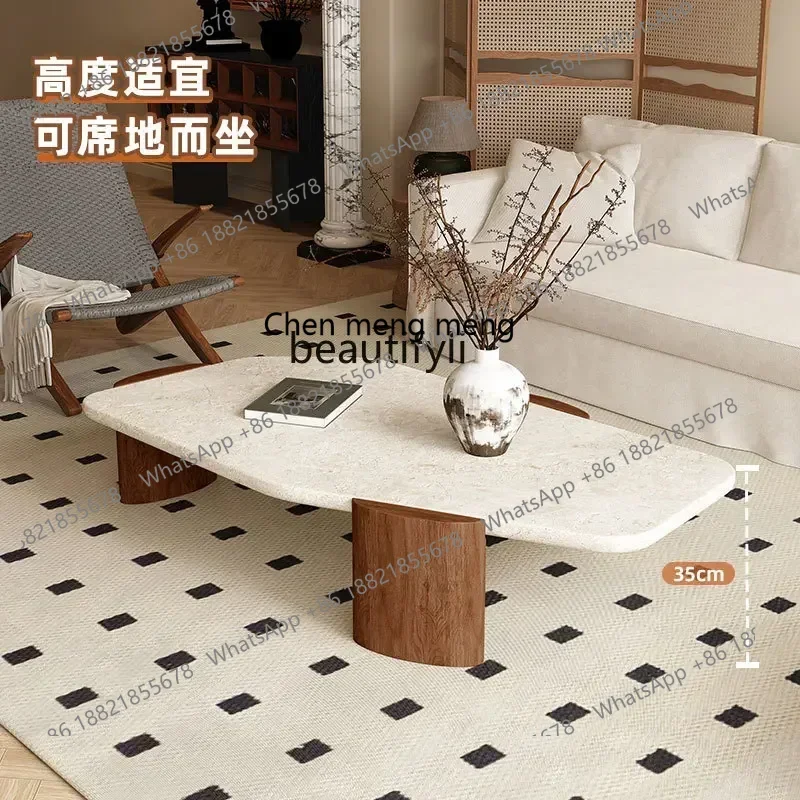 

CC French retro style natural lime stone cave stone coffee table middle and ancient style leisure sofa living room coffee table