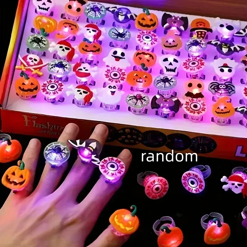 10-50Pcs LED Rings Halloween Light Up Ghost Bat Ring Toys Flash Finger Halloween Party Birthday Favors Decorations Supplies