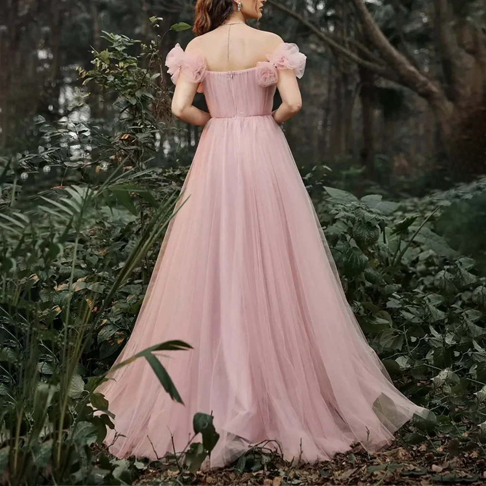 فساتين سهرة وردية أنيقة فساتين حفلات رسمية بدون أكتاف بطول الأرض سويب تراين فساتين حفلة موسيقية مسائية مخصصة