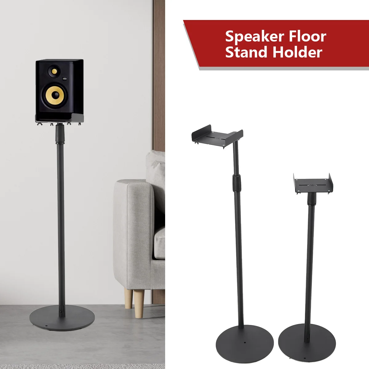 Supporto per altoparlanti da parete con testa regolabile 13 x 13–22 cm, carico consigliato 5 kg, base in metallo con cuscinetti antiscivolo in silicone, design salvaspazio per audio domestico e da