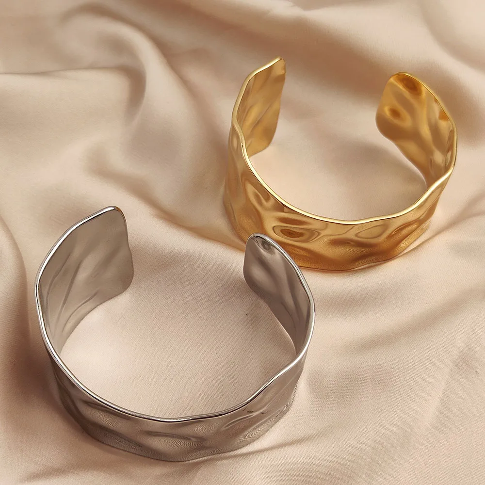 

Exaggerated Punk Irregular Wide Cuff Bangle for Women Retro Gold Color Chunky Metal Stainless Steel Bracelets Minimalist Jewelry