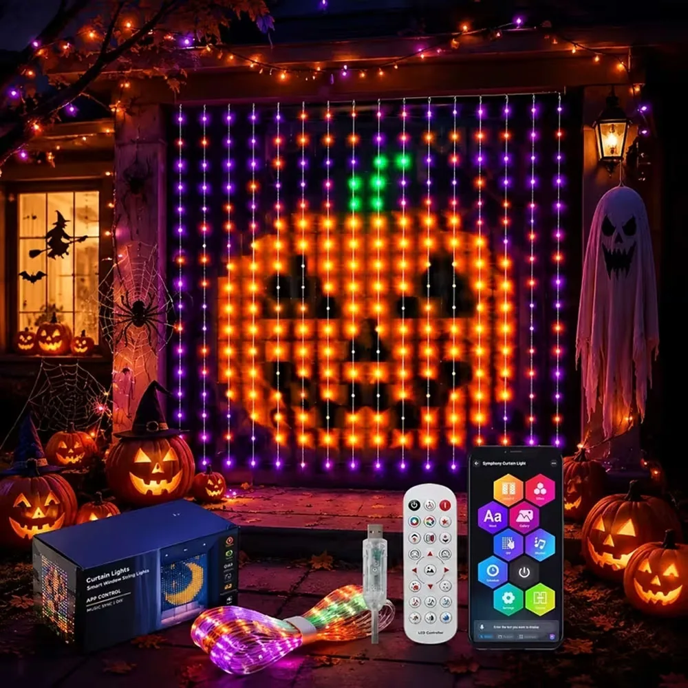 Smart Curtain Lights 400 LEDs Indoor Color Changing Lights Music Sync Dynamic DIY for Valentine's Party Decor Holiday Wedding