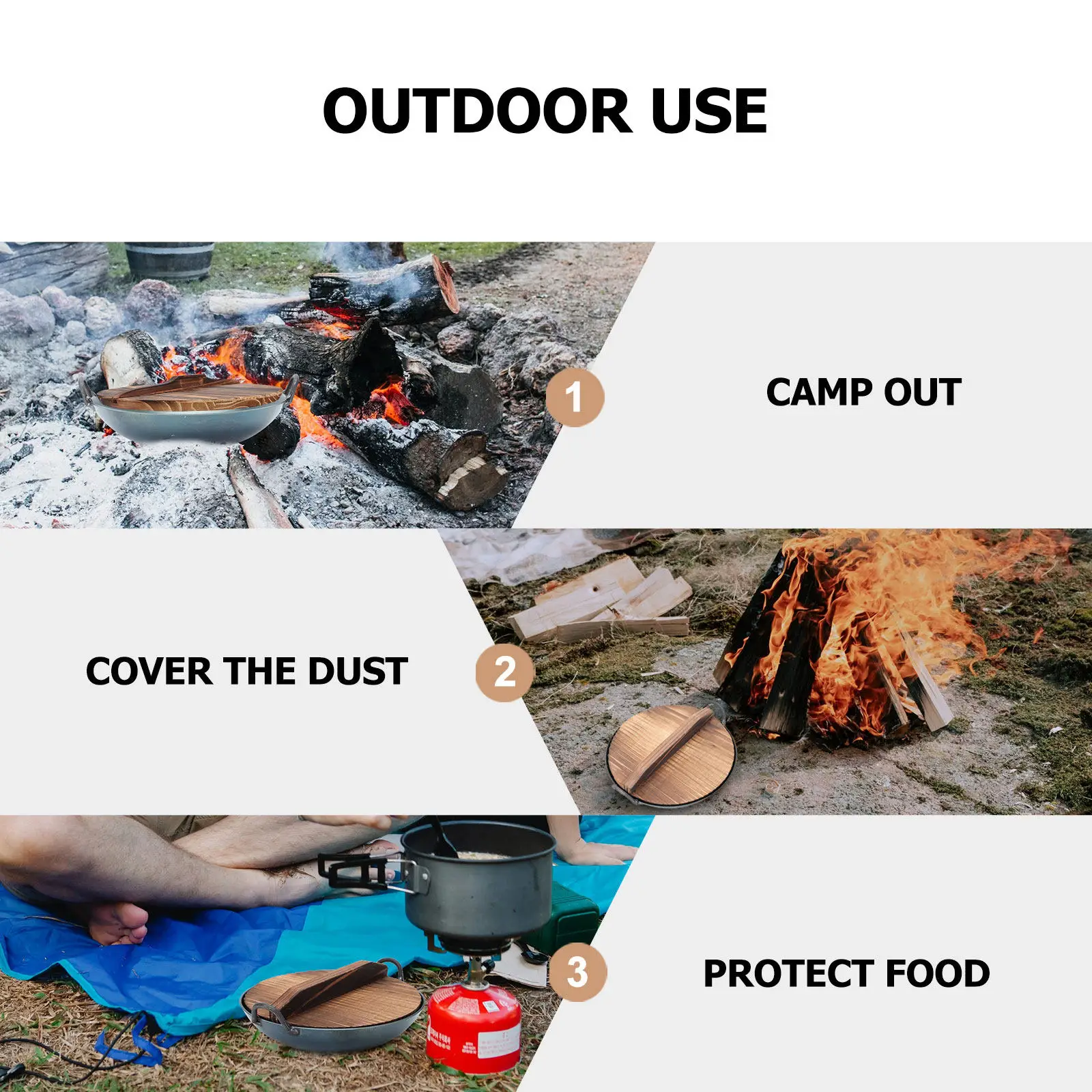 

1Pcs Carbonized Wood Kitchen Pot Cover Household Protective Wooden Lid Splicing Pan Cover Cooking Tool