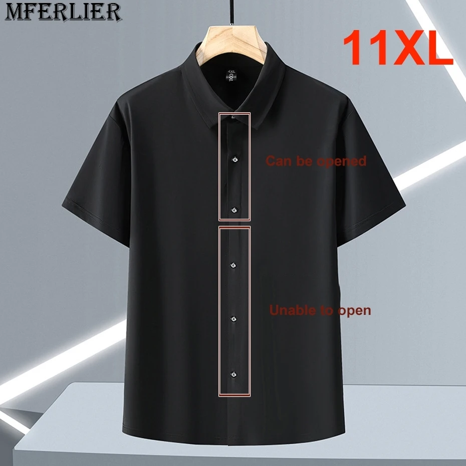 Chemises élastiques pour hommes, chemises cool d'été, chemises noires pour hommes, mode décontractée, document solide, grande taille, 10XL, 11XL, 10XL, 11XL