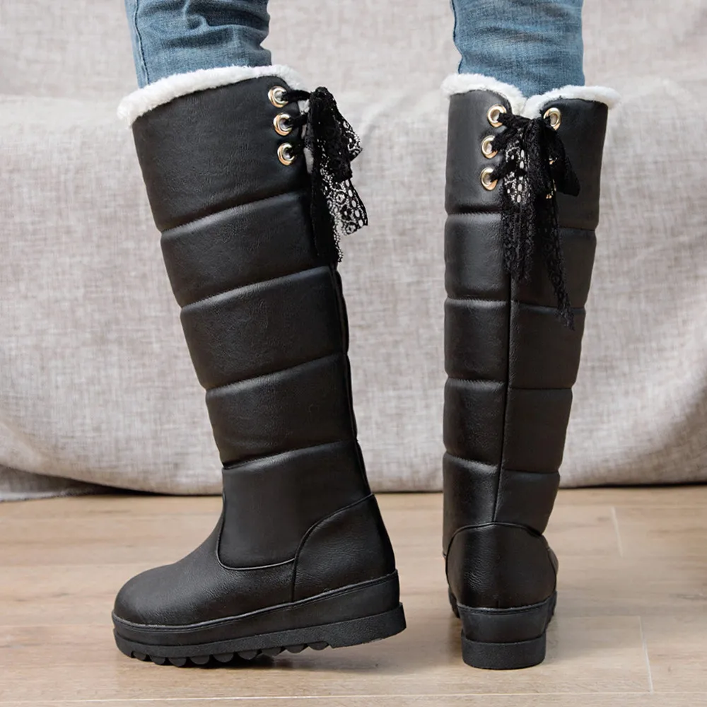 2022 New Winter Waterproof Boots Women Comfy Flat Heel Warm Knee High Snow Boots Woman Fashion Womens Boats Mujer White Black