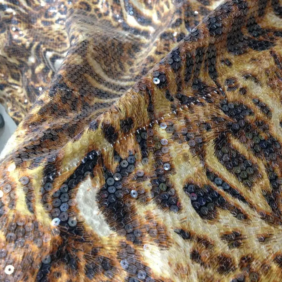 Handmade Leopard Grain Sequin Pattern Mesh Fabric