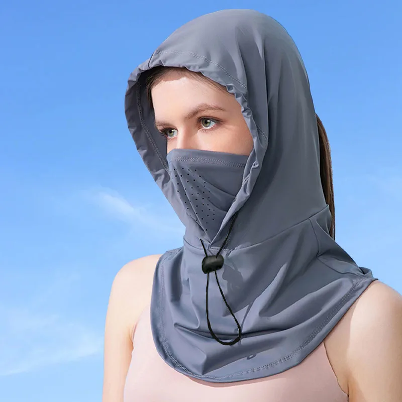 قناع وجه من الحرير الجليدي، قناع وجه كامل، غطاء لركوب الدراجات في الصيف في الهواء الطلق، قبعة حماية للرأس والرقبة، قبعة جيني للوجه، قبعة الشمس #2