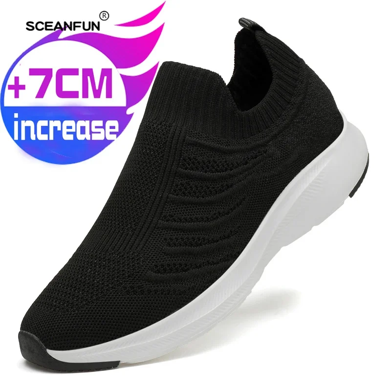 Lift Man Sneakers Summer Elevator Shoes Height Increase Shoes For Men Mesh Light Breathable 7CM Slip-On Sport Skateboard Casual