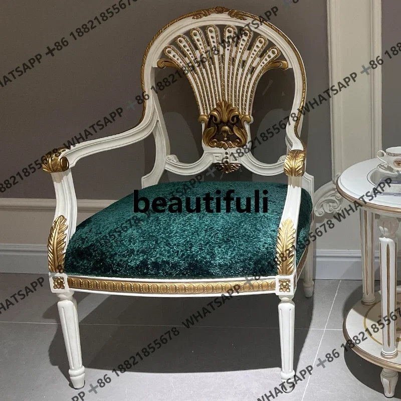 

ZJFrench light luxury solid wood carving flannel leisure chair European villa living room sofa chair