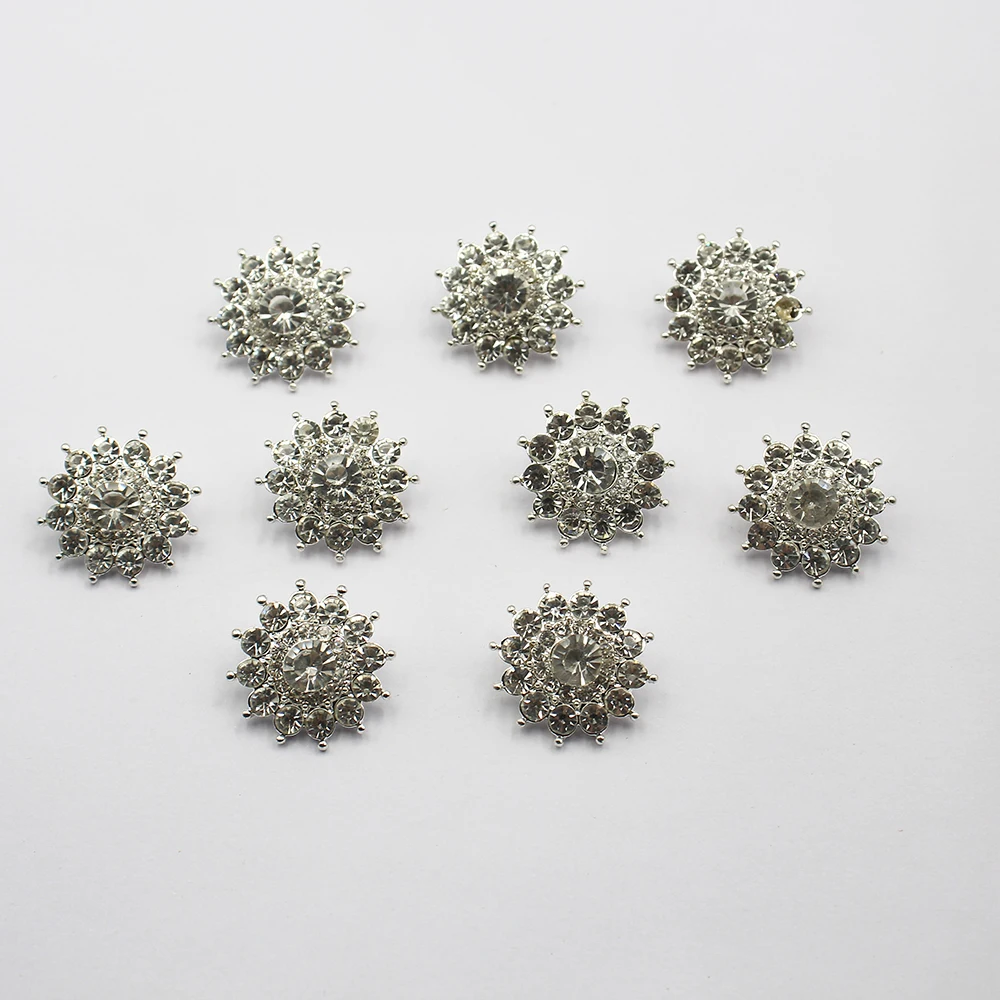 6Pcs 23x23mm High-grade Crystal Gemstone DIY Buttons Sewing For Wedding Dress Shoes Bag Clothes DIY Jewelry Accessories