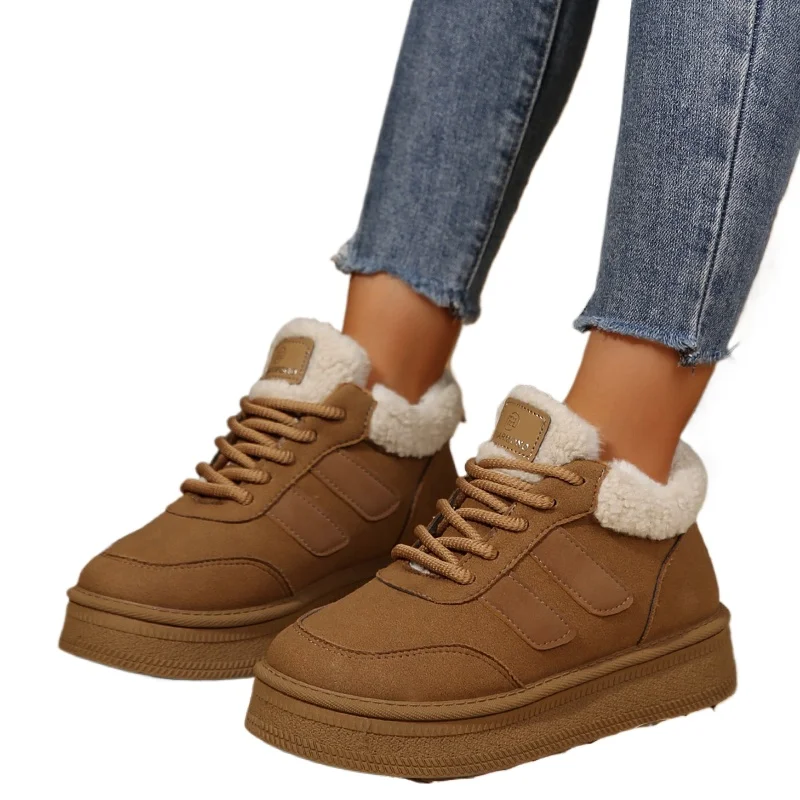 2026 Women Comfortable Ankle Boots Fluff Lined Thick Bottom Boots Bread Shoes Round Toe Low Top Shoes Women Winter Warm Sneakers