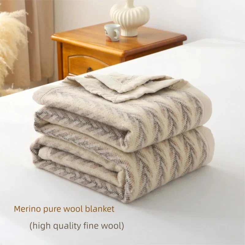 Merino Wool Blanket 100 Wool Jacquard Thick Warm Bed Sofa Office Nap Camping Car All Season 150x200cm 180x200cm 200x230cm