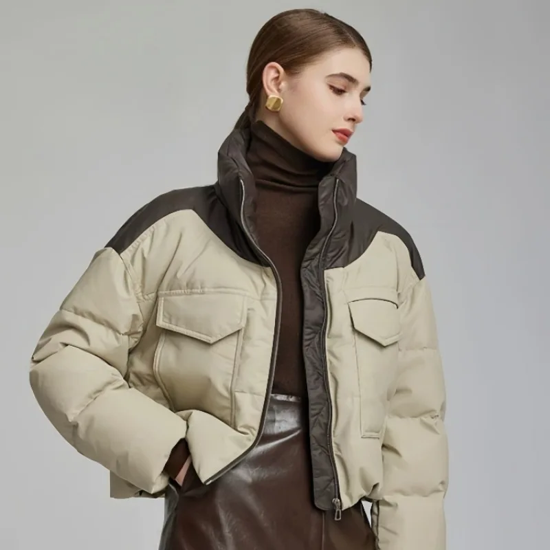 Women Winter Clothes Cropped Jacket Warm Thick Patchwork Windproof Parkas Pocket Cotton-padded Jacket Design Outdoor Outerwear