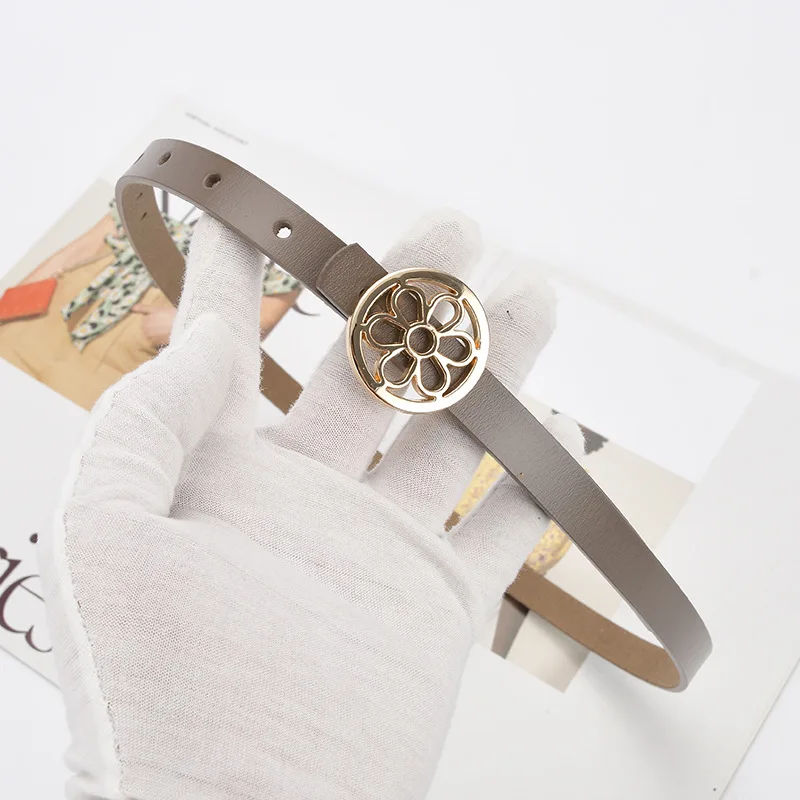 Fashionable and versatile decorative leather  thin belt ladies summer ins-style suit belt round flower buckle