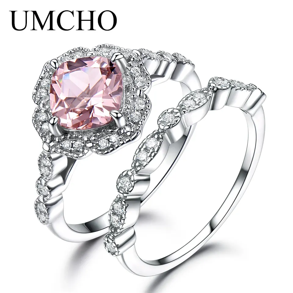 

Nano Morganite Ring Cushion 7*7mm Rings for Women 925 Sterling Silver Ring Set for Women Birthday Gift