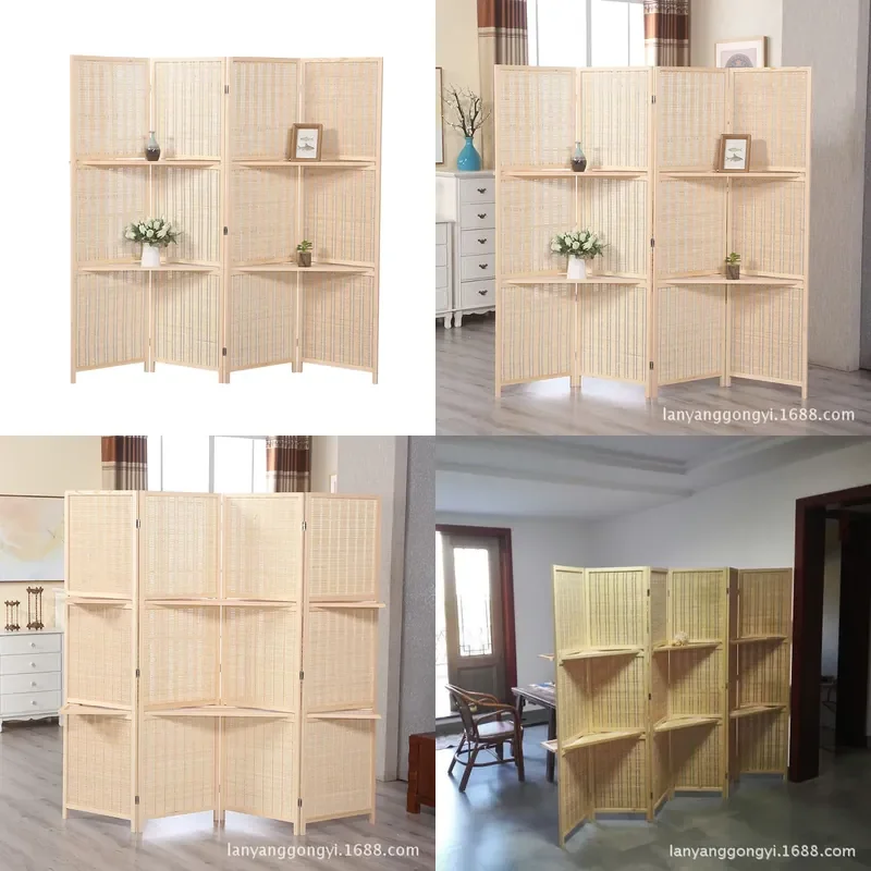 Portable Bamboo Woven Room Divider Folding Wood Screen Partition for Bedroom Living Room Entrance Simple Mobile Privacy Panel