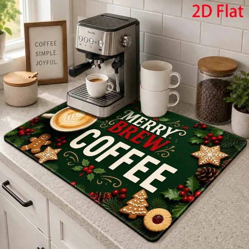 Dish Drying Mat Luxury Golden Swirls Embossed Coffee Bean Countertop Protector Black Bar Pad