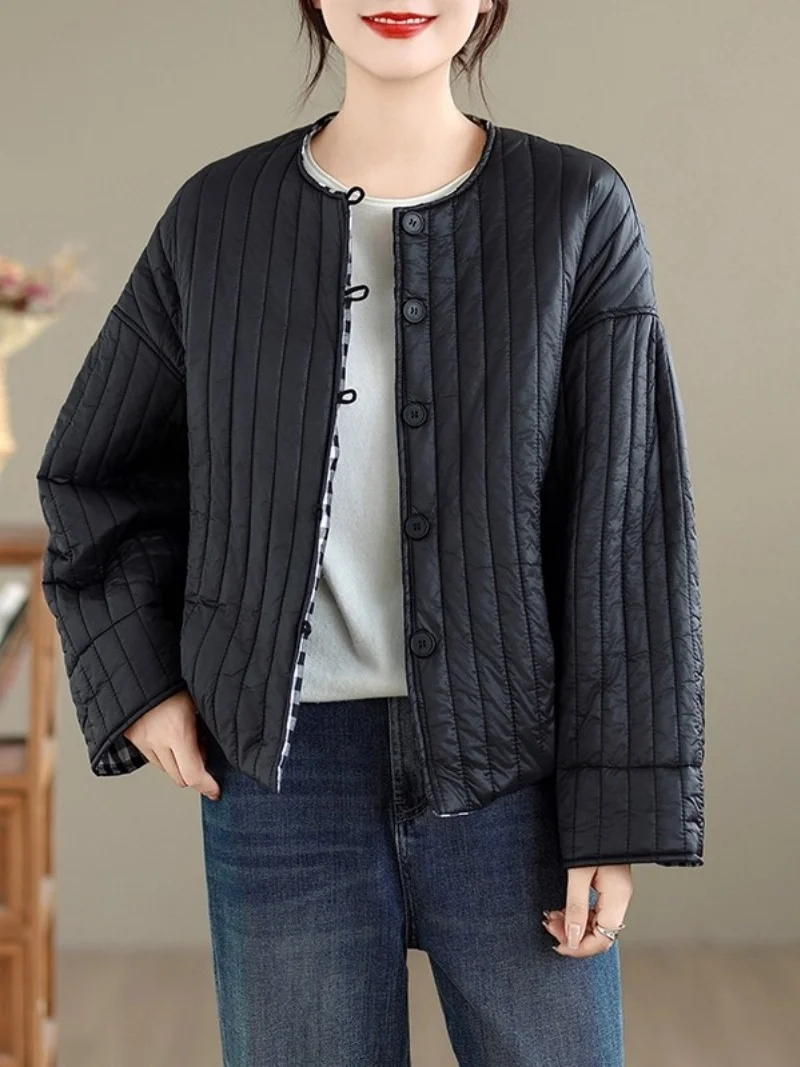 Quilted Cotton Coat For Women In Autumn Winter Lightweight And WarmTop Casual Style Simple Solid Color Short Jacket W1235