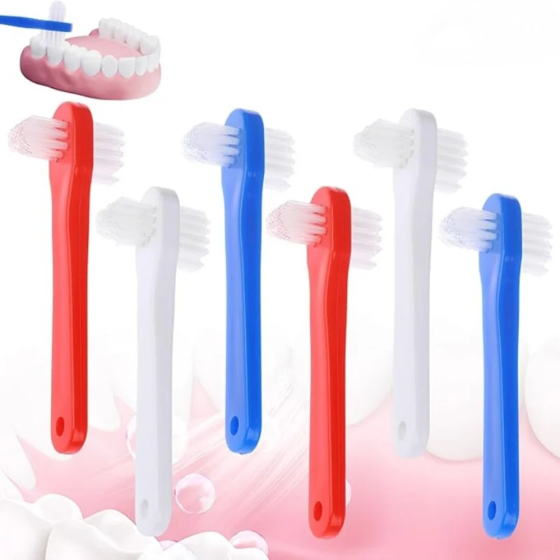 6pcs Denture Cleaning Brush T Shaped Portable Orthodontic Retainer Descaling Brush Dual Head False Teeth Brushes Oral Health
