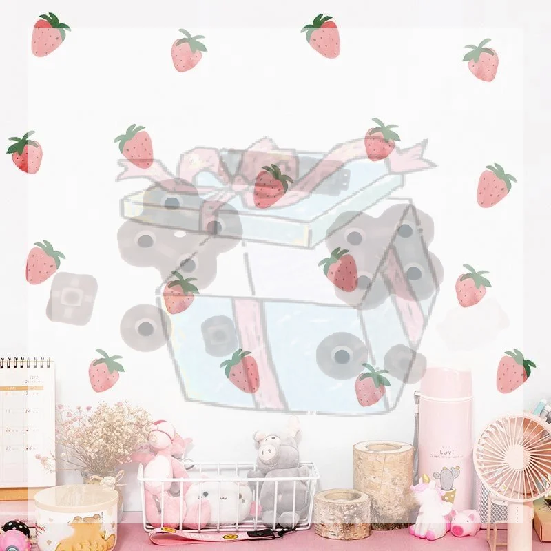 【CC】1PC Cute Berry Self Adhesive Wall Stickers Simple And Sweet Room Bedroom Background Wall Decoration Stickers