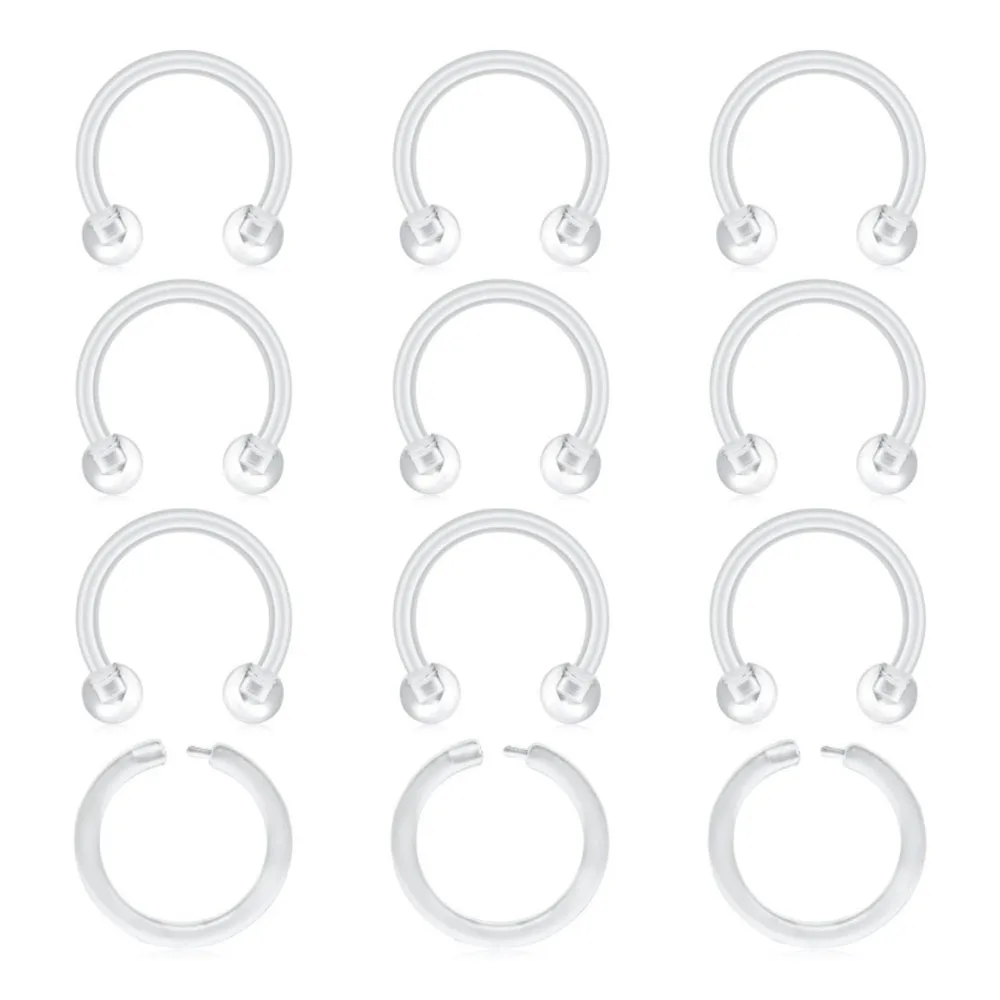 Clear Nose Rings & Studs Set Acrylic Nose Piercing Retainers - 16g 20g - Clear Cartilage Earrings & Lip Piercing Retainer