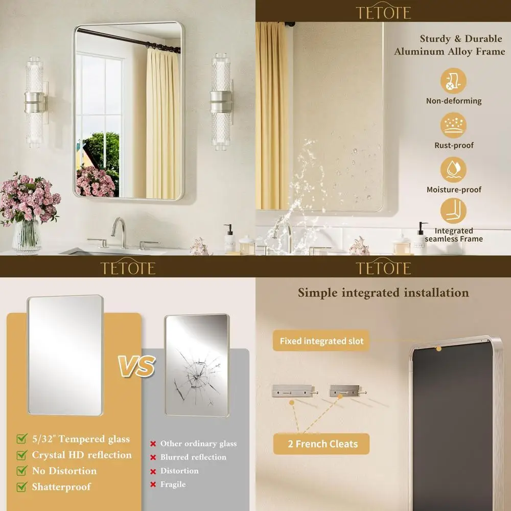 

Настенное зеркало в современном фермерском доме 20x30, каркас из матового никеля, закаленное стекло для декора ванной комнаты