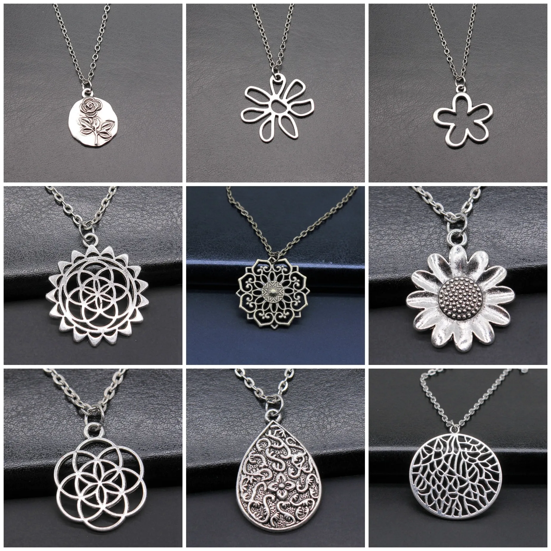 Metal Alloy Round Flower Slice Flower Of Life Symbol Necklaces Necklace Pendant For Women Men Friends Jewelry Gift Chain