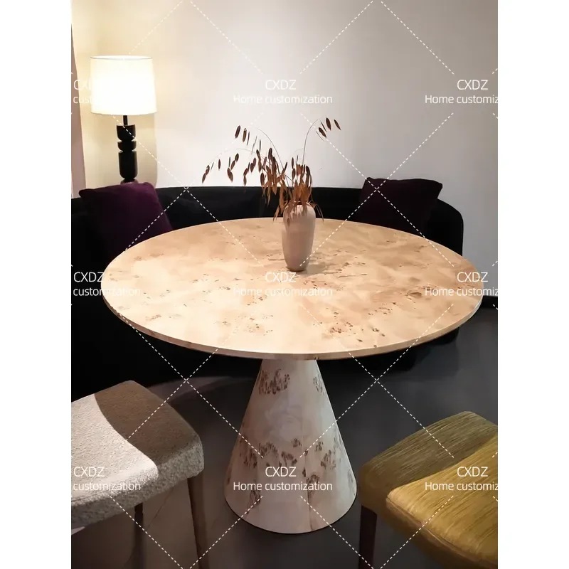 Medieval style solid wood dining table and chair combination household creative retro style dining table tree tumor skin
