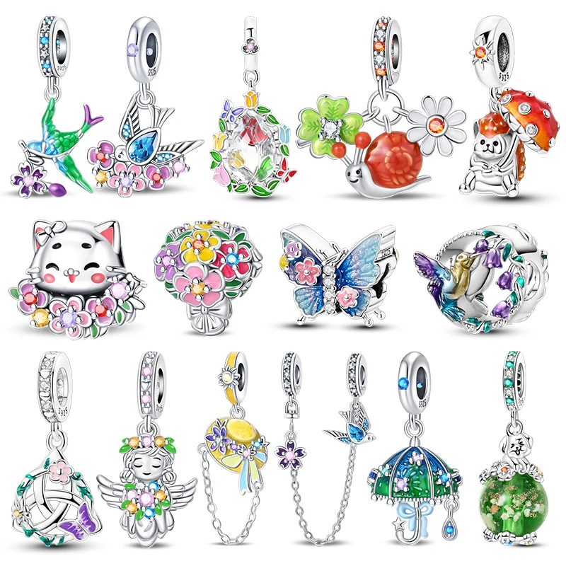 

Springtime Charms 925 Sterling Silver Swallow Snail Butterfly Flower Charms Beads Fit Bracelet DIY Birthday Jewelry Gift