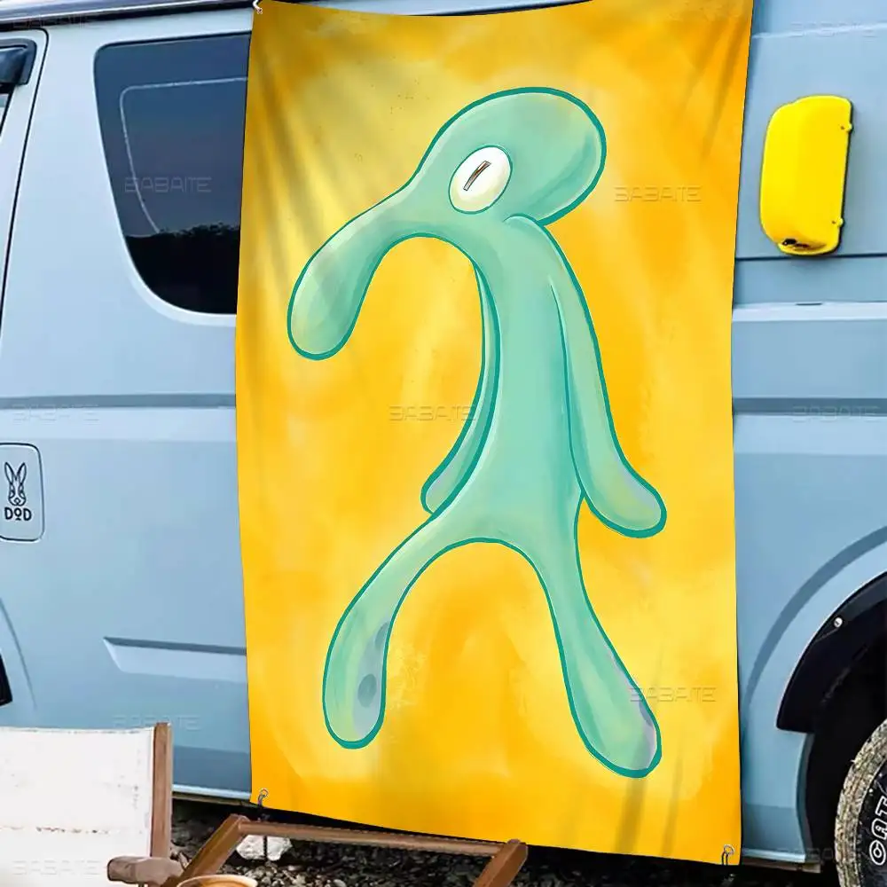 1pc Abstract S-SpongeBobES Funny Cartoon Creative Pattern Hanging Flag Polyester Printed Banner Hand Pulled Flag