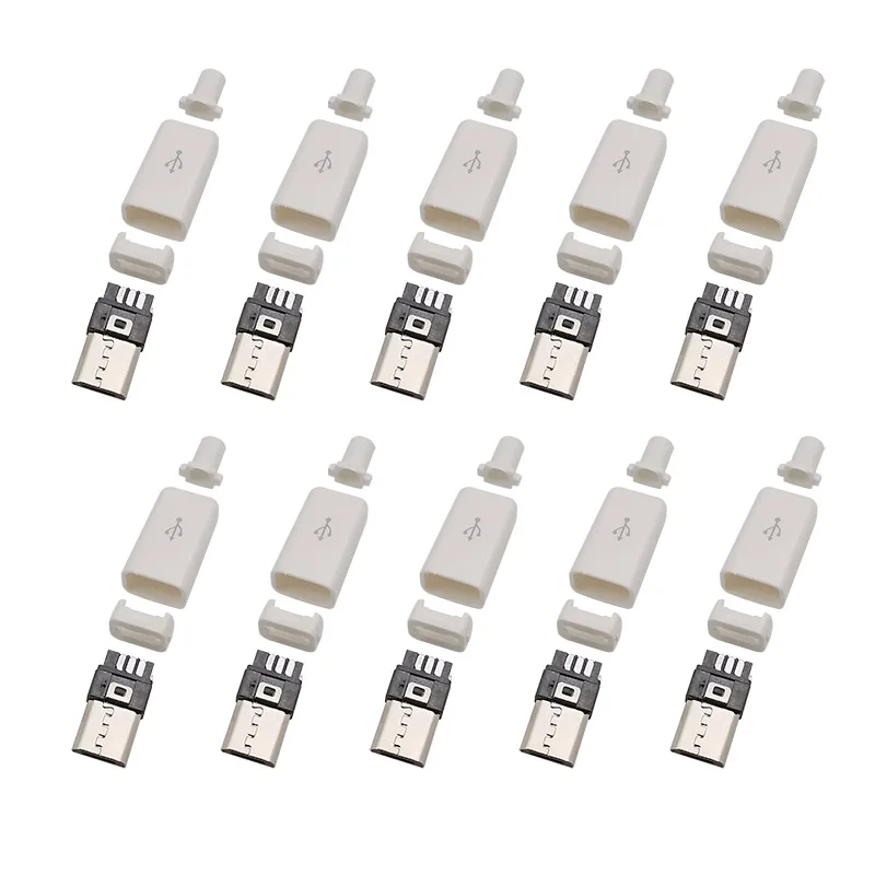10Pcs Micro USB 5Pin Soldering Type Male Plug Connector 5P Micro USB Charging Plugs DIY Repair Assembly Adapter White Shell