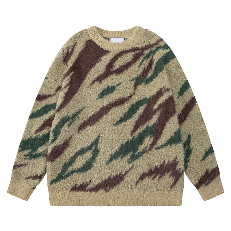 

Streetwear Autumn Sweater Men Knitted Camouflage Sweater Vintage Knitwear Casual Jaquard American Couple Pullover Mens Clothing