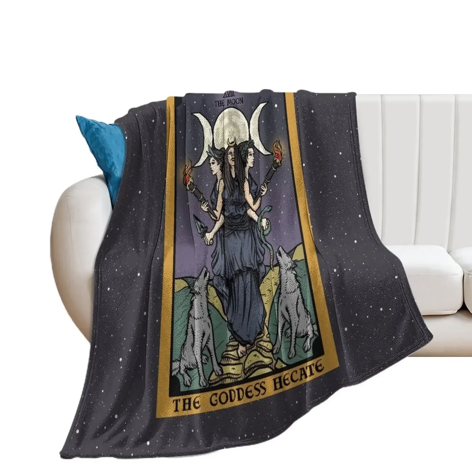 Hecate Triple Moon Goddess of Witchcraft and Magick Witch Hekate Wheel Tarot Card Throw Blanket Hairy bed plaid Blankets