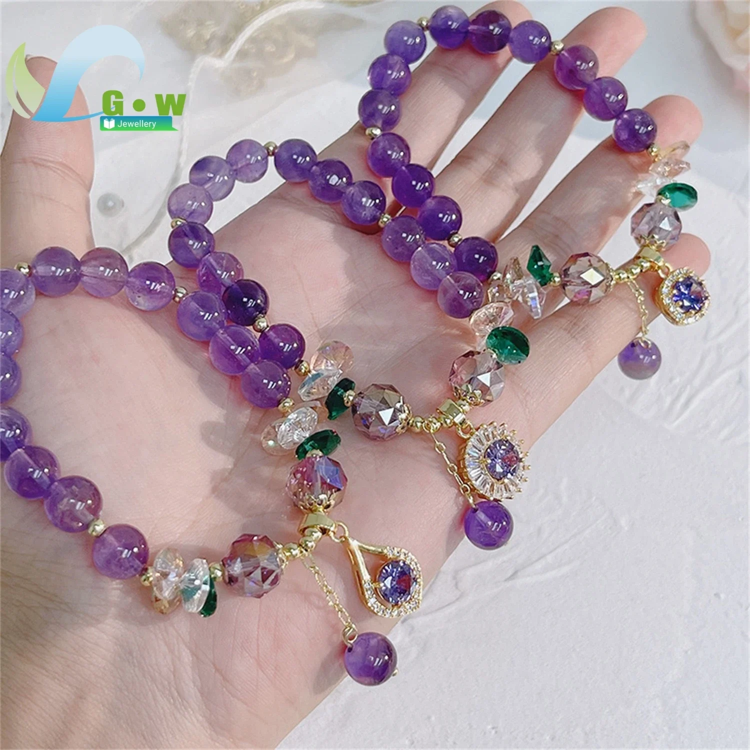 Natural Amethyst Zircon Crystal Bracelet Elegant Jewelry Gift for girlfriend Anniversary Party Adjustable Beaded Accessories
